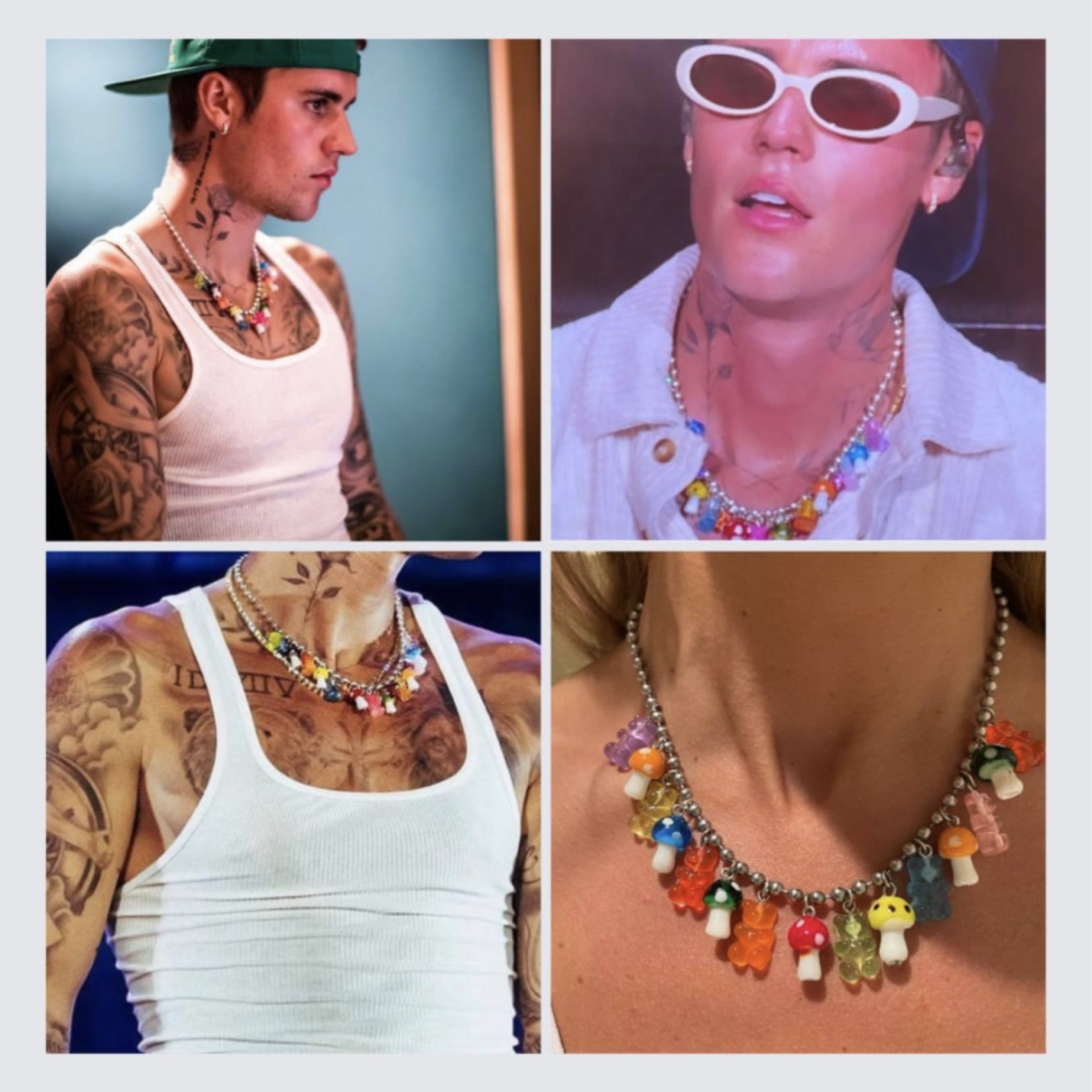 Justin Bieber Gummy Bear and Mushroom Necklace – Mina Danielle Jewelry display picture 1