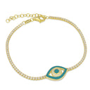 Gold Diamond Tennis Bracelet with Enamel Evil Eye