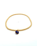 Gold Beaded Anklet with Enamel Evil Eye