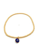 Gold Beaded Anklet with Enamel Evil Eye