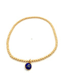 Gold Beaded Anklet with Enamel Evil Eye