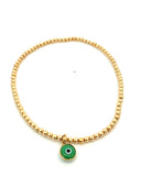 Gold Beaded Anklet with Enamel Evil Eye