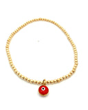 Gold Beaded Anklet with Enamel Evil Eye
