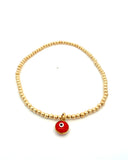Gold Beaded Anklet with Enamel Evil Eye