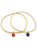 Gold Beaded Anklet with Enamel Evil Eye