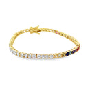 Gold Half White Topaz and half Multi-Sapphire Tennis Bracelet