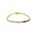 Gold Half White Topaz and half Multi-Sapphire Tennis Bracelet
