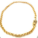 Gold Rolo Chain with Pave Diamond Skull Clasp. Can be worn as a necklace or wrap bracelet