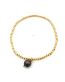 Gold Beaded Anklet with Enamel Evil Eye