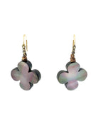 Gray Mother of Pearl Clover Earrings with Gold & Silver Pave Ear Wires