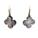 Gray Mother of Pearl Clover Earrings with Gold & Silver Pave Ear Wires