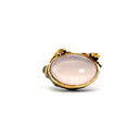 Two Tone Silver and Gold Rose Quartz Ring with Frogs