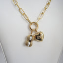 Diamond Peanut and Puffy Heart Gold Link Chain