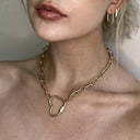 Gold link Necklace with Gold Heart Clasp