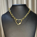 Gold link Necklace with Gold Heart Clasp
