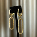 Gold Pave Long Oval Drop Earring