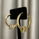 Small Gold Pave Hoops with Diamond Roundels