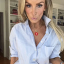 "MEEGHAN'S MEDALLION NECKLACE" Red Enamel Medallion with Diamond Lobster Clasp on Gold Paperclip Chain