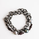 3 Tahitian Pearls with Leather and Chain. Finished with a Pave Diamond Lobster Clasp. Can be worn as a Bracelet or Necklace.