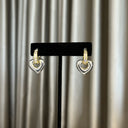 Baguette Huggie Earrings with Silver and Gold Open Heart