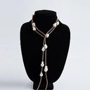 Baroque Pearl Lariat on Tan Leather Cord