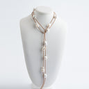 Baroque Pearl Lariat on Tan Leather Cord