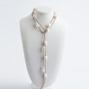 Baroque Pearl Chain Link Necklace with 3 Rose Cut Diamonds