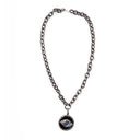 Black Enamel & Diamond Evil Eye Pendant on Oxidized link Chain