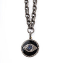 Black Enamel & Diamond Evil Eye Pendant on Oxidized link Chain