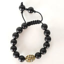Black Onyx Bracelet with Black and Gold Oval Macrame Crystal