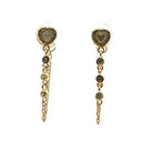 Mother of Pearl Heart Studs with Hanging Gold Chains with Diamonds