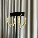 Gold Hoop Earrings with Hanging Clear Quartz Charms