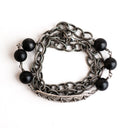 Diamond Bar with Black Onyx and Oxidized Chain