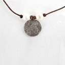 Diamond Disc with 2 Fresh Water Pearls on Chocolate Leather Cord