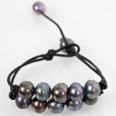 Double Strand Gray Fresh Water Pearls on Black Leather Cord