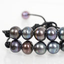 Double Strand Gray Fresh Water Pearls on Black Leather Cord