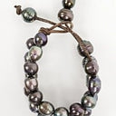 Double Strand Gray Pearl Bracelet with Two Hanging Pearls