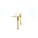 Gold Baguette Shape Earrings with 3 Chains and Pave Drops