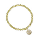 Gold Beaded Stacking Bracelet with Diamond Smiley Face