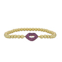 Gold Beaded Stacking with Pave Ruby Lips