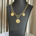 Gold Link Chain with 3 Round Gold Charms and Circle Connectors