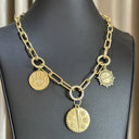 Gold Link Chain with 3 Round Gold Charms and Circle Connectors