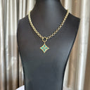 Faceted Gold Rolo Chain with Gold Malachite Van Cleef Style Pendant