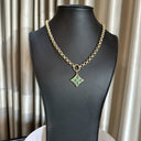 Faceted Gold Rolo Chain with Gold Malachite Van Cleef Style Pendant