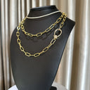 Gold Oval Chain with Gold Pave Diamond Lobster Clasp. Can be worn long or doubled.