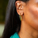 Silver Oval Pave Hoop Earrings with Locks