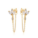 Gold Pave Flower Stud with Hanging Chain