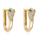 Gold Pave Snake Huggie Earrings with Emerald Eyes