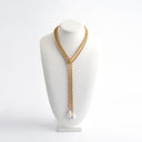 Gold Rolo Chain Lariat with 2 hanging Baroque Pearls