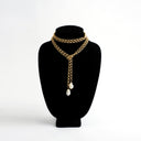 Gold Rolo Chain Lariat with 2 hanging Baroque Pearls